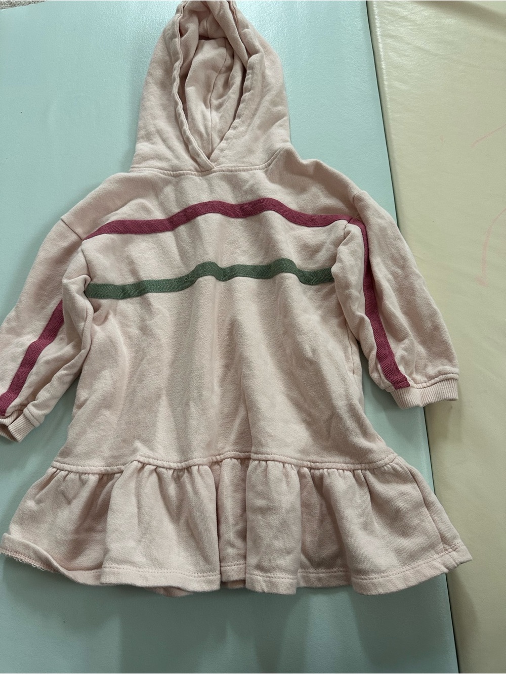 Zara Pink Hooded Ruffle Sweatshirt with Stripe Accents